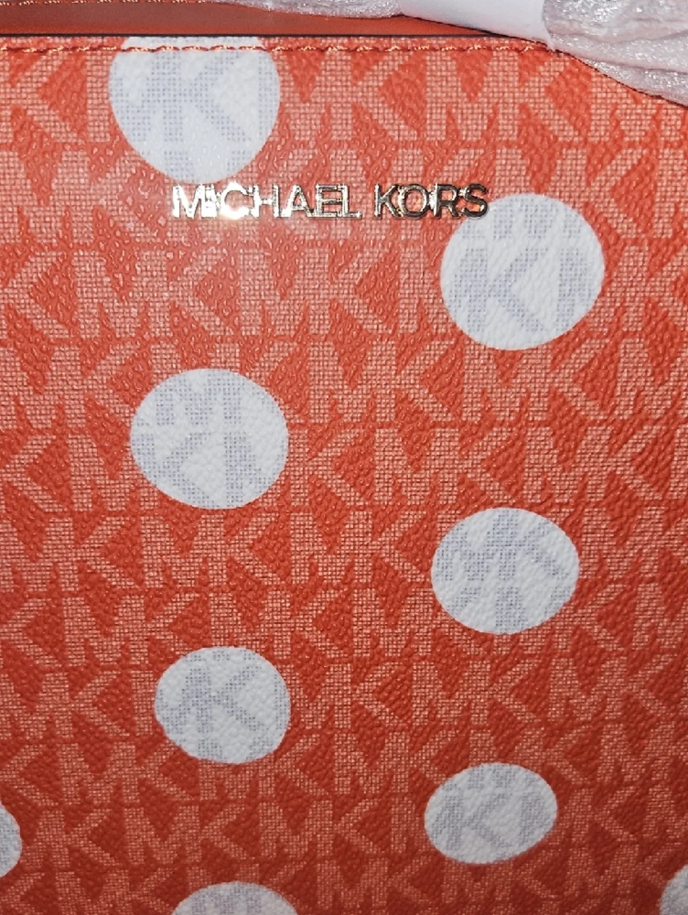 Michael Kors Orange and White Polka Dot Crossbody Bag